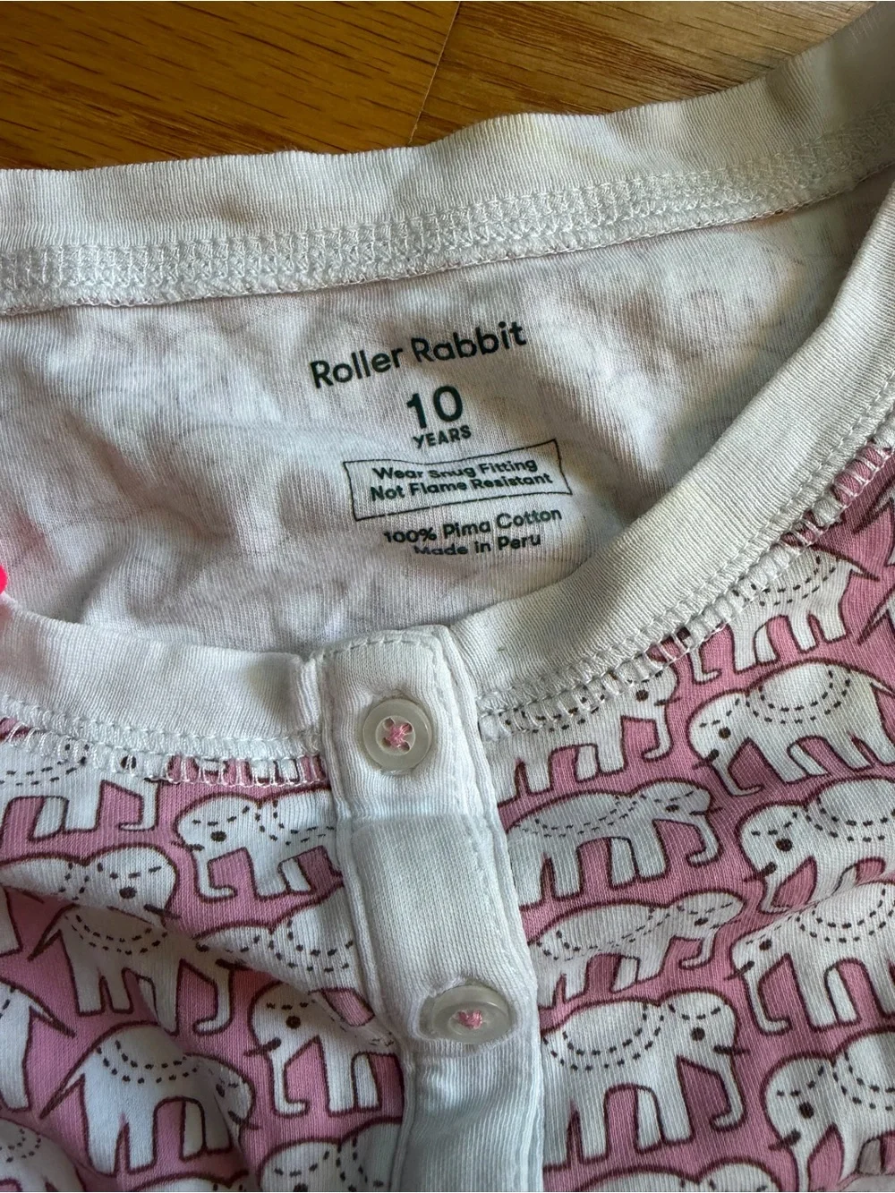 Roller Rabbit pink and white hathi elephant pajama set size 10